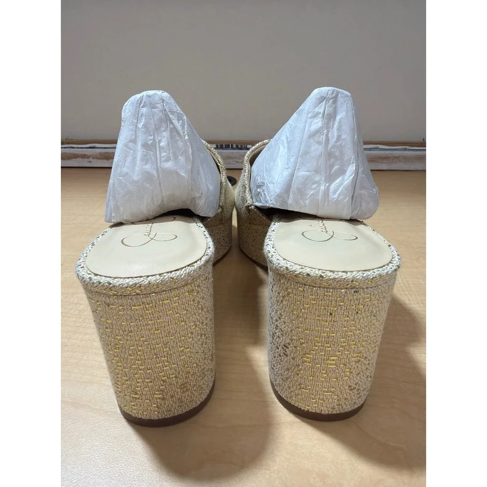 Jessica Simpson Gold Metallic Woven Platform Slide Sandals Block Heel Mules